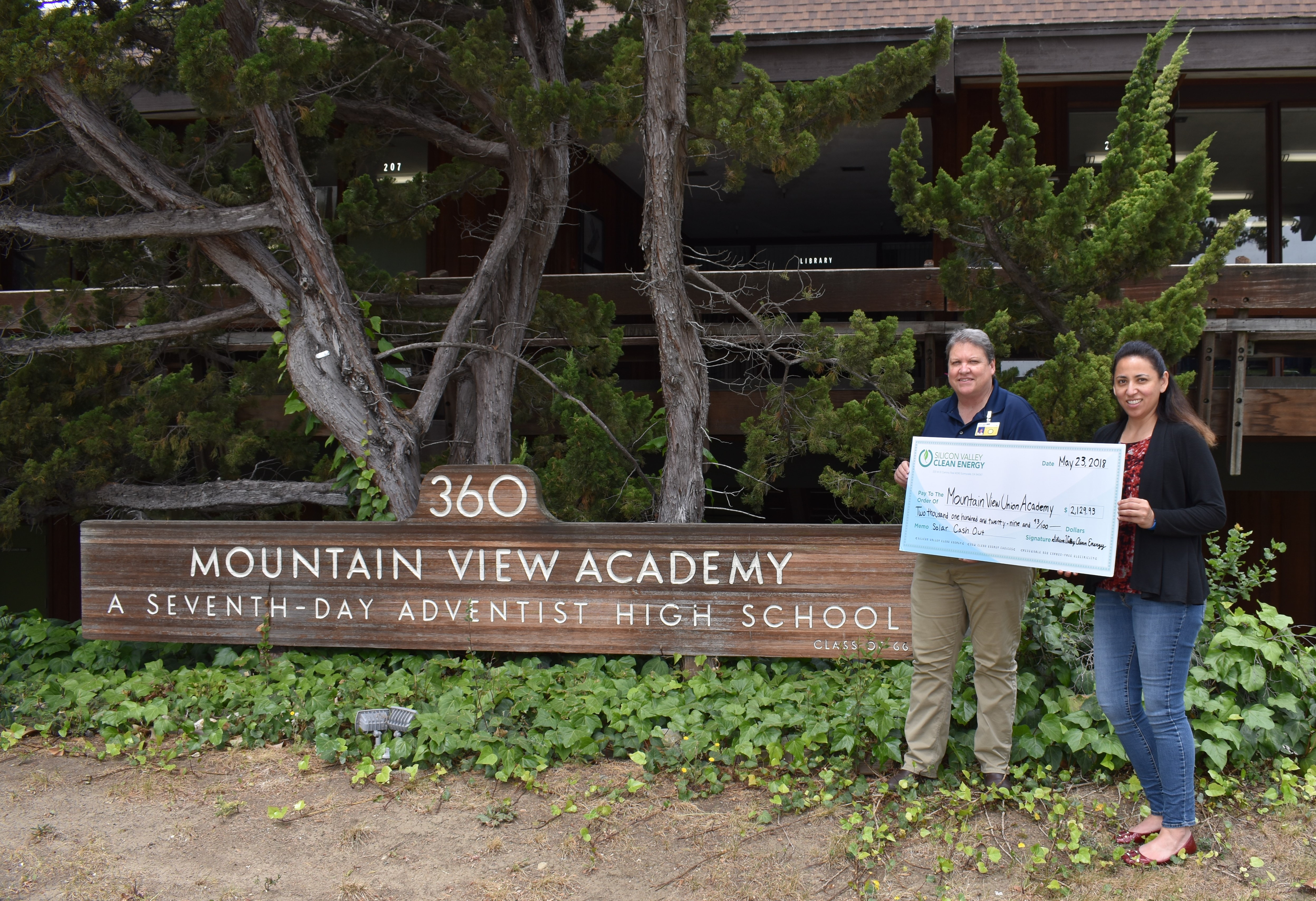 Solar cash out check to mountain view academy